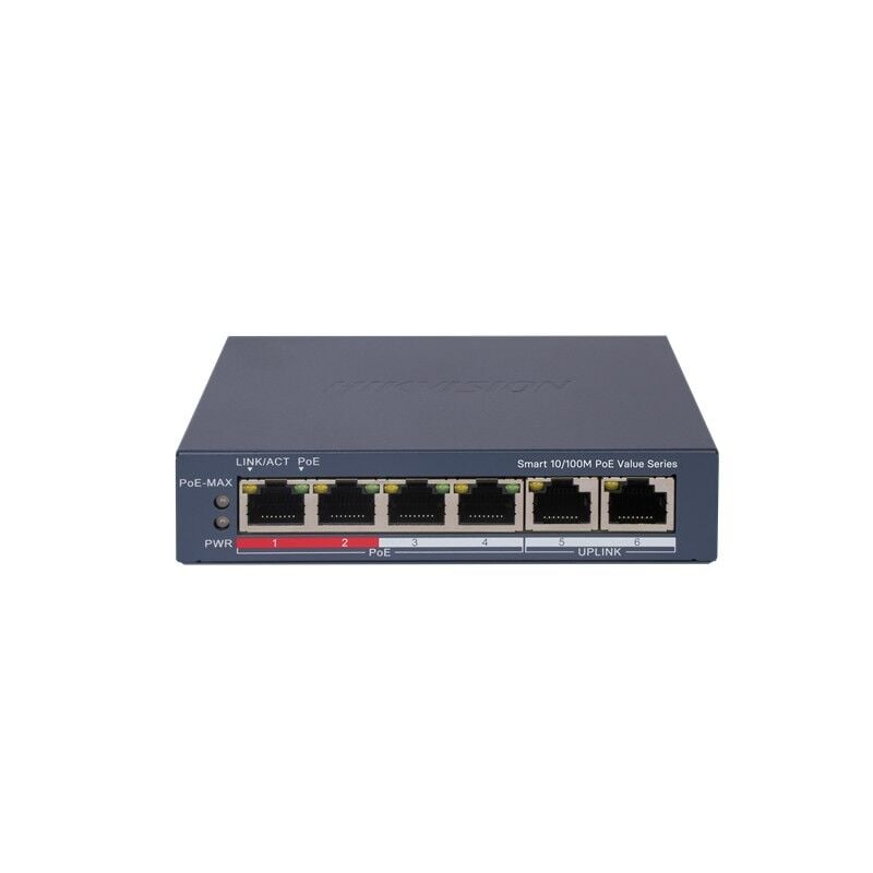 HIKVISION DS-3E1106P-EI/M 4 PORT 10/100 + 2 PORT 10/100 UPLINK 45W 300 METRE POE CLOUD YÖNETİLEBİLİR SWITCH