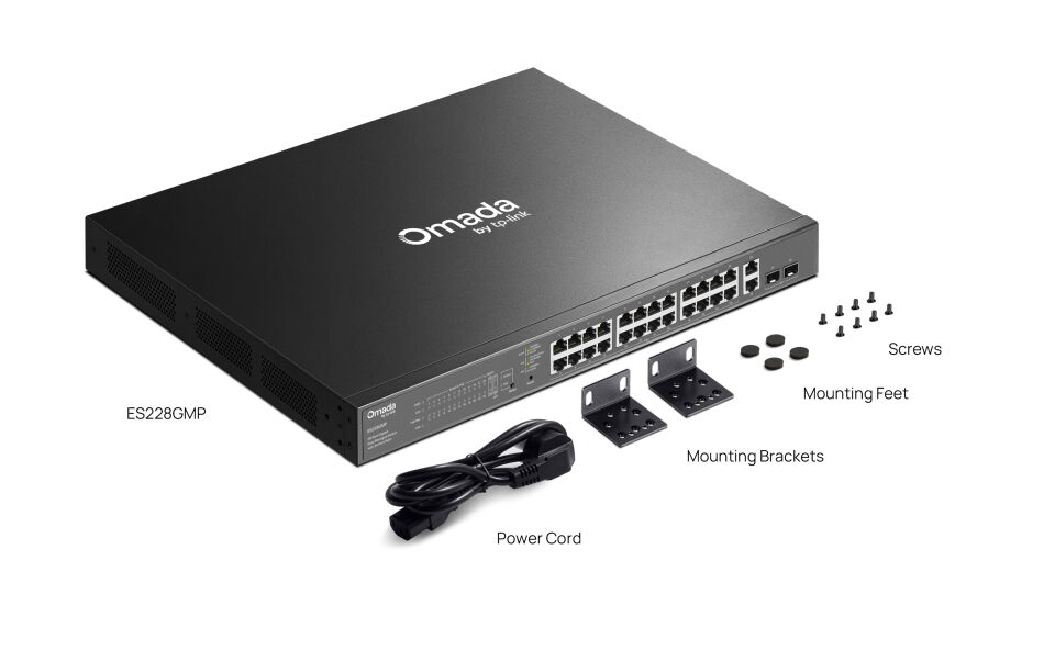 TP-LINK OMADA ES228GMP 28 PORT GIGABIT + 2XGIGABIT SFP YÖNETİLEBİLİR 384W POE METAL KASA SWITCH