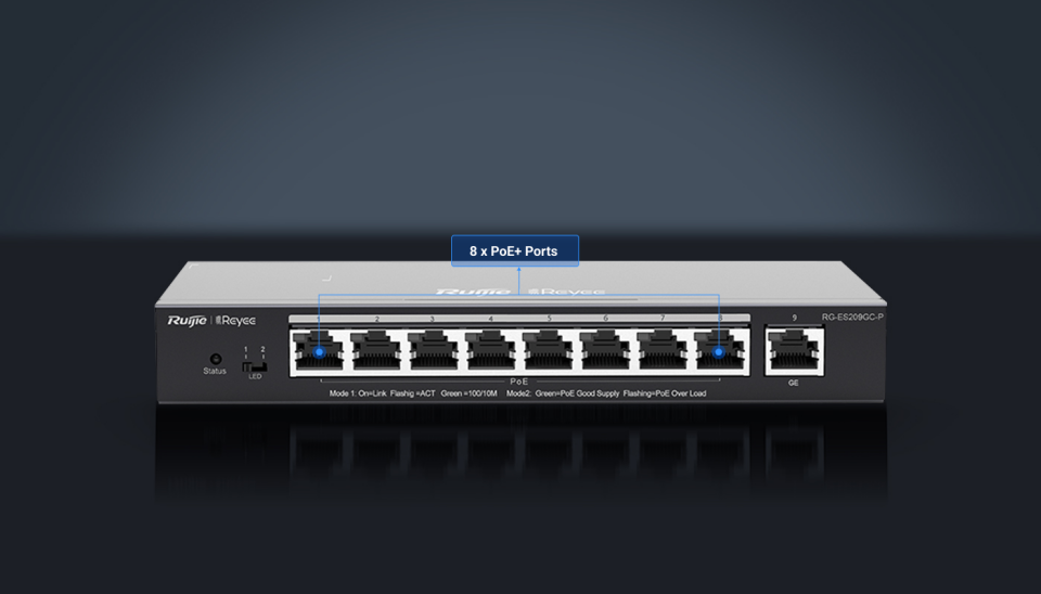 RUIJIE REYEE RG-ES209GC-P 8 PORT GIGABIT + 1 PORT GIGABIT RJ45 UPLINK CLOUD YÖNETİLEBİLİR 120W POE SWITCH